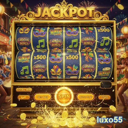 Jackpot de carnaval em slots no Luxo55, celebrando a diversão e prêmios emocionantes.